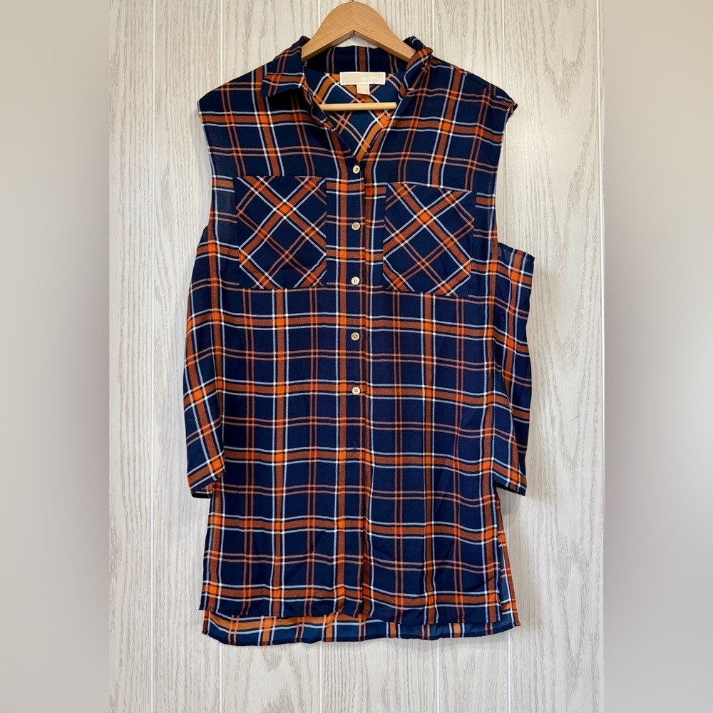 Michael Kors Plaid Sleeveless Shell Blouse Size 8 LNC